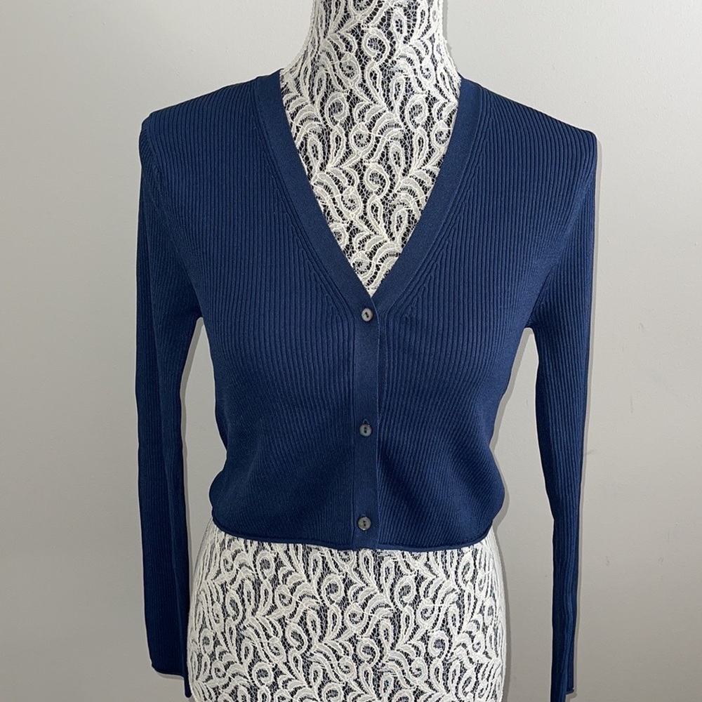 Zara long sleeve blue ribbed cardigan